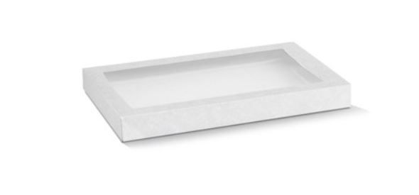 Small White Cardboard Catering Box Lids with Window 280mm(L) x 180mm(W) x 30mm(H) - PACK=10 / BOX=100