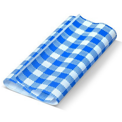 Gingham Greaseproof Paper 190mm x 310mm Blue / White Check - Packet of 200 Sheets