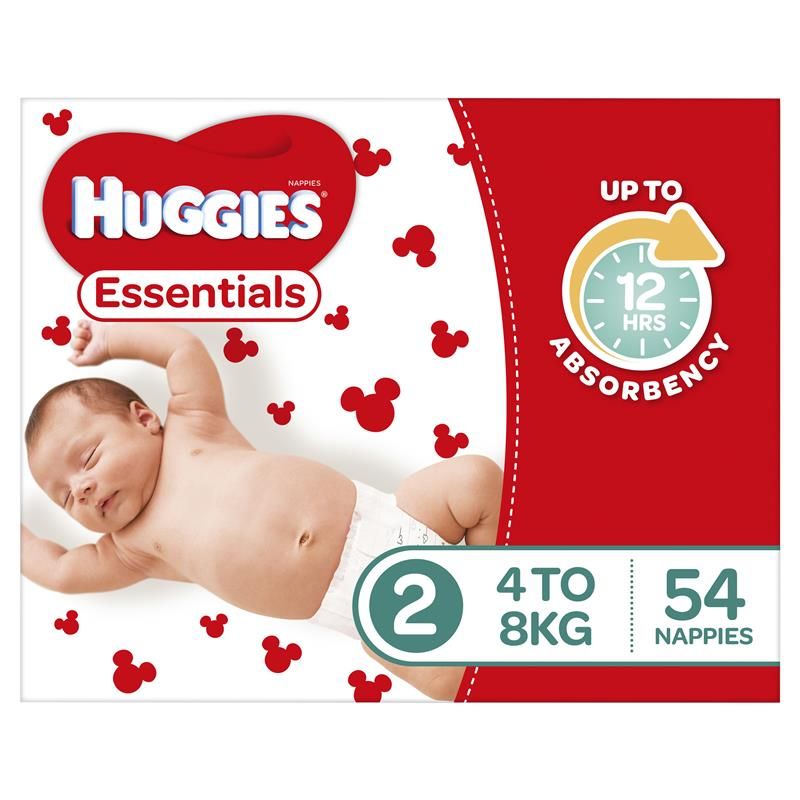 Huggies Essentials Nappies Unisex Size 2 Infant (4 - 8kg) - Carton of 216