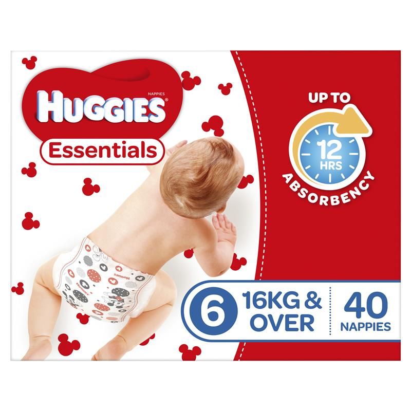 Huggies Essentials Nappies Unisex Size 6 Junior (16kg+) - Carton of 160