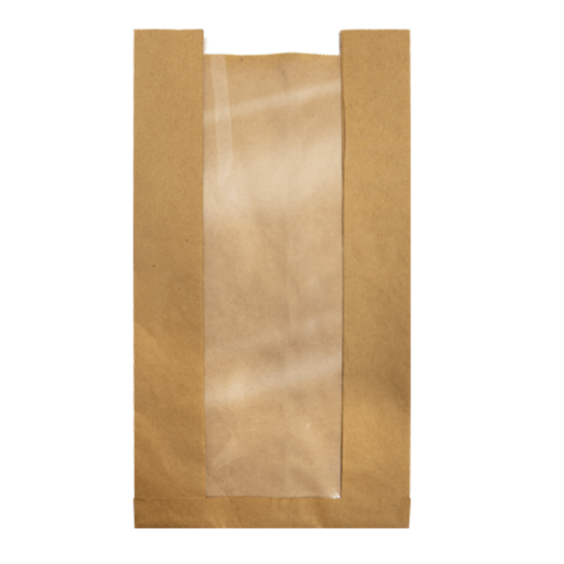 Detpak Long Cob Window Bread Bag Brown 390mmL x 200mmW x 110mmW - Box of 500