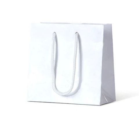 Laminated Gloss Ruby White Paper Bags Rope Handle 330mm(L) x 250mm(W) x 125mm(H) - Box of 100