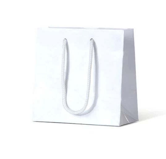 Laminated Gloss Michelle White Paper Bags Rope Handle 330mm(L) x 260mm(W) x 140mm(H) - Box of 100
