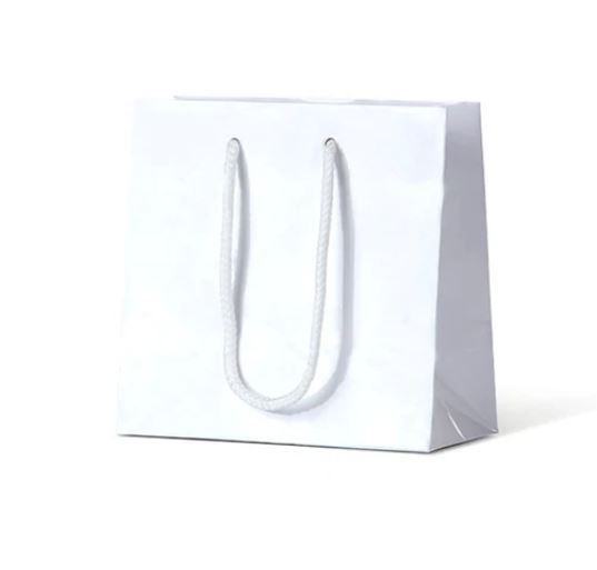 Laminated Gloss Ruby White Paper Bags Rope Handle 330mm(L) x 250mm(W) x 125mm(H) - Box of 100