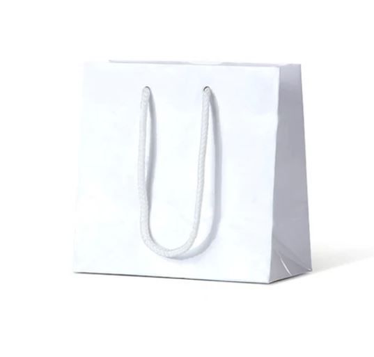 Laminated Gloss Ruby White Paper Bags Rope Handle 330mm(L) x 250mm(W) x 125mm(H) - Box of 100