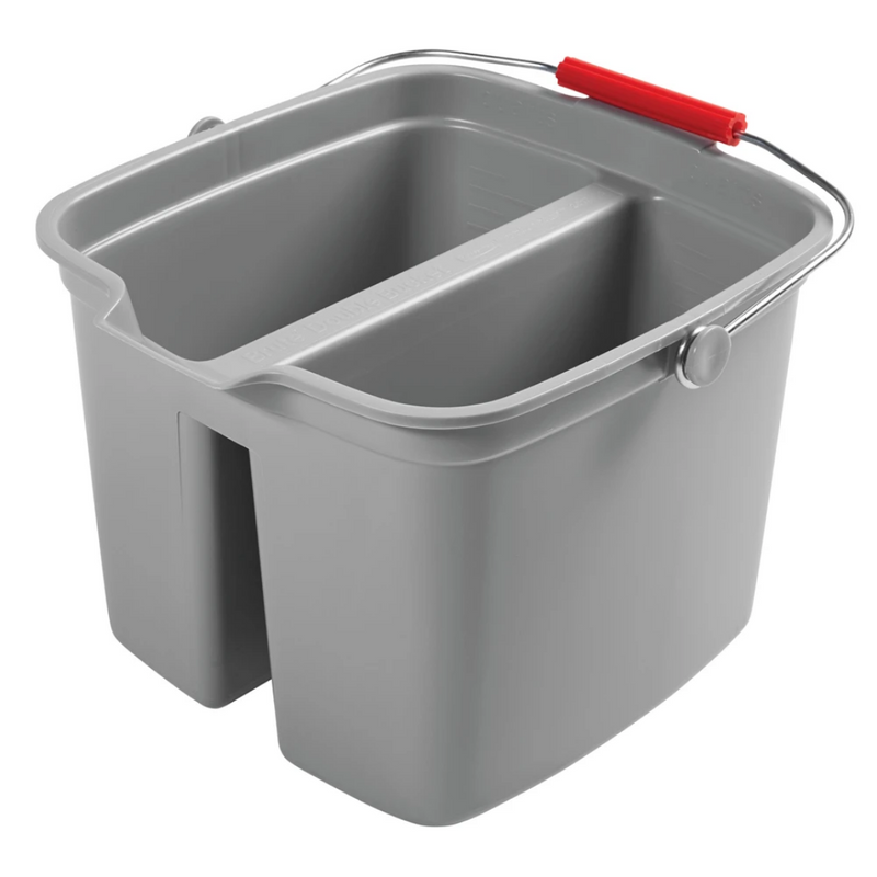 Heavy Duty Divided Bucket Grey 2 x 9 Litre Compartments with Pour Spout and Handle - Each