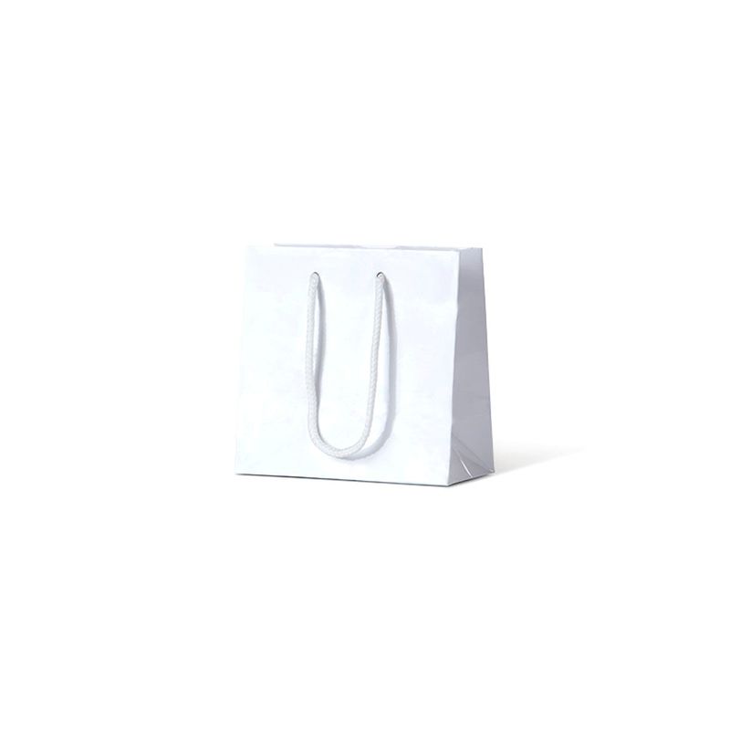 Laminated Gloss Petite White Paper Bags With Handles 165mm(H) x 165mm(W) x 90mm(G) - Box 200