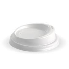 BioPak White Plastic Lids Suit 80mm Rim Cups Plastic - Box of 1,000