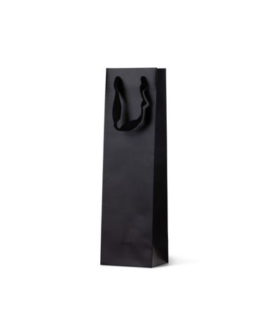 Single Deluxe Black Wine Bottle Loop Handle Paper Carry Bags 360mm(L) x 110mm(W) x 90mm(G) - Box of 100