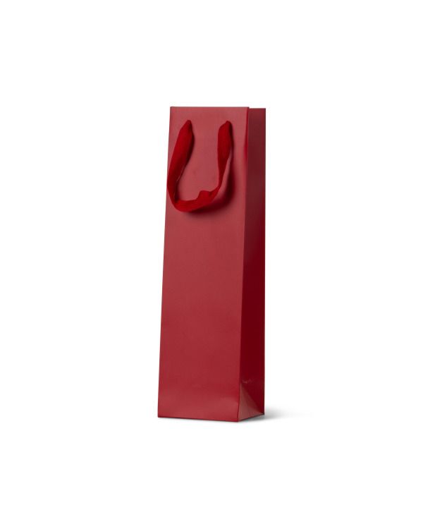 Single Deluxe Red Wine Bottle Loop Handle Paper Carry Bags 360mm(L) x 110mm(W) x 90mm(G) - Box of 100