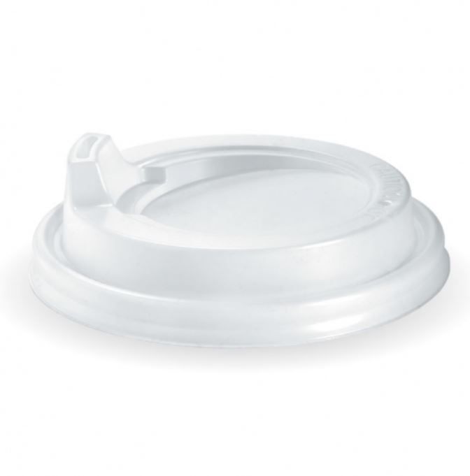 Bioserv Biodegradable Travel Cup Lids White Frosted 80mm Diameter suit 6,8,10,12oz Slim - SLEEVE=100 / BOX=1,000