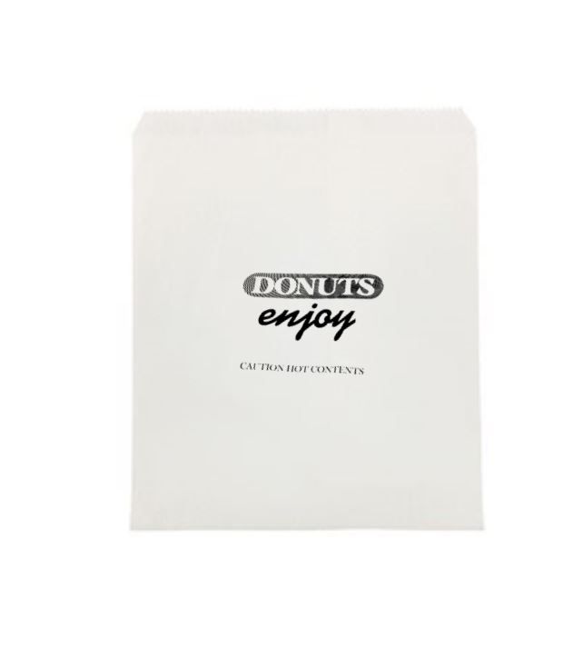 2 Square White Printed "Donuts Enjoy" Paper Bags 205mm(L) x 207mm(W) - Pack of 500