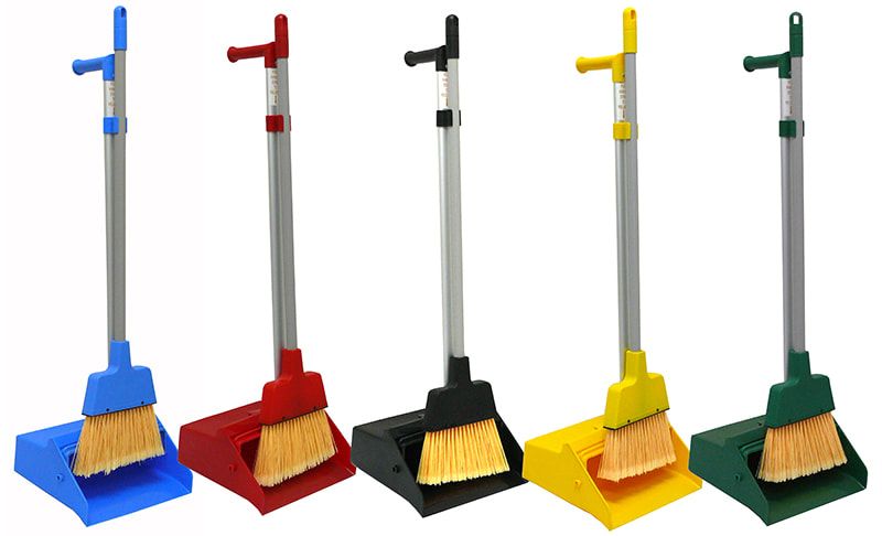 Red Upright Lobby Dustpan and Broom Set Industrial Quality with Hanging Clip - Set