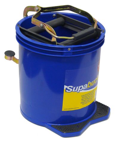 Heavy Duty 16L Blue Plastic Mop Bucket with Steel Wringer - Each