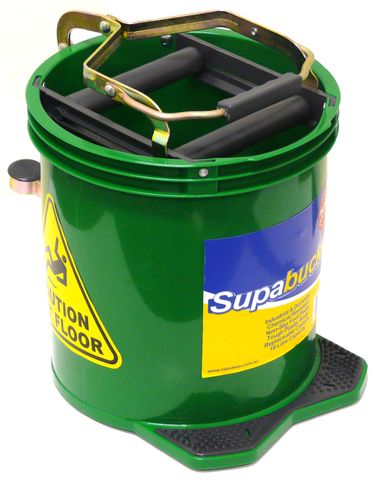 Heavy Duty 16L Green Plastic Mop Bucket with Steel Wringer - Each