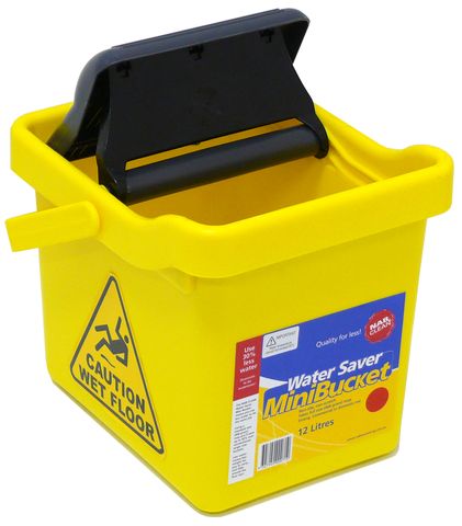 Water Saver Mini 12L Yellow Plastic Mop Bucket with Steel Wringer - Each
