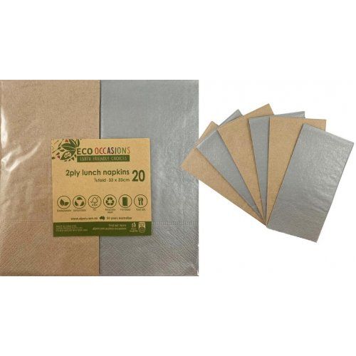 Alpen Paper Kraft Lunch Napkin Metalic Silver - Retail Pack of 20