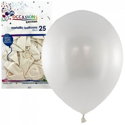 Metallic 30cm Balloons in White - Retail Pack of 25