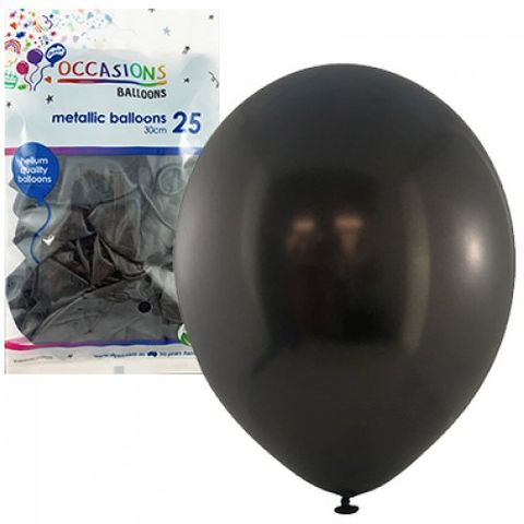 Metallic 30cm Balloons in Black - Retail Pack of 25