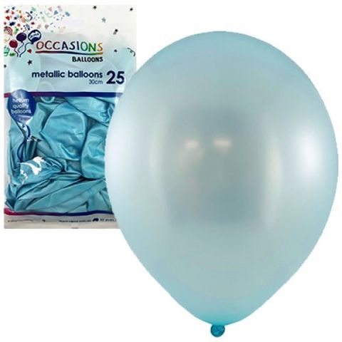 Metallic 30cm Balloons in Light Blue - Retail Pack of 25