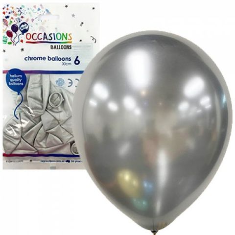 Chrome Balloon 30cm Silver - Retail Pack of 6