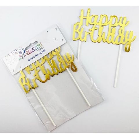 Cake Topper Happy Birthday Metallic Gold - Retail Pack Each