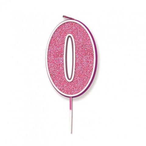 Candle Glitter Pink Numeral 0 - Retail Pack Each