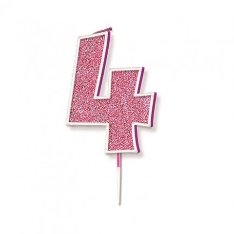 Candle Glitter Pink Numeral 4 - Retail Pack Each