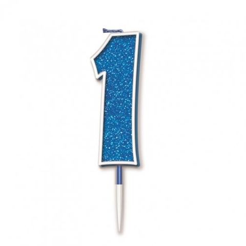 Candle Glitter Blue Numeral 1 - Retail Pack Each