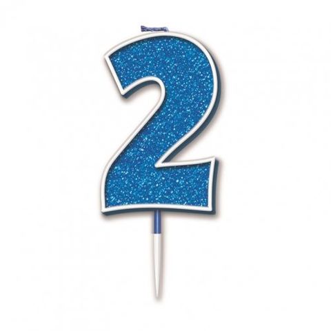 Candle Glitter Blue Numeral 2 - Retail Pack Each