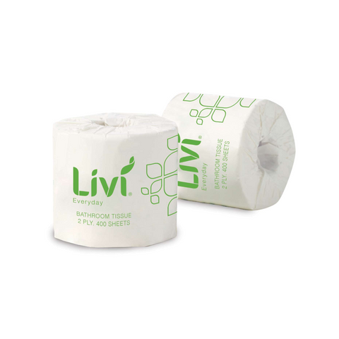 **CLEARANCE*** Livi 1001 Everyday Essentials 2 Ply Toilet Paper Roll 400 Sheets Individually Wrapped - Box of 48