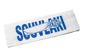 Printed White Souvlaki Paper Bag Greaseproof Lined 285mm(L) x 100mm(W) + 40mm(G) - Pack of 500