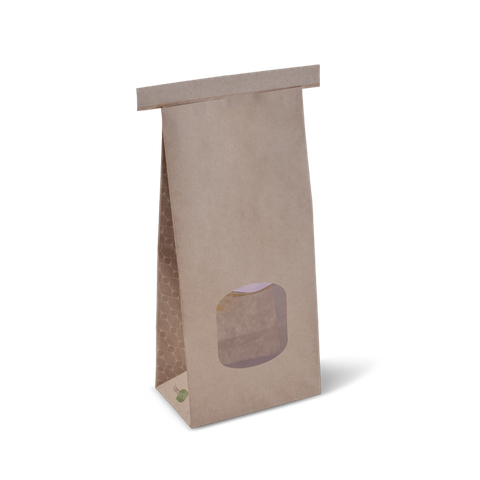 Medium Brown I Am Eco Paper Polylined Window Tin Tie Bags 246mm(L) x 115mm(W) + 70mm(G) - Box of 400