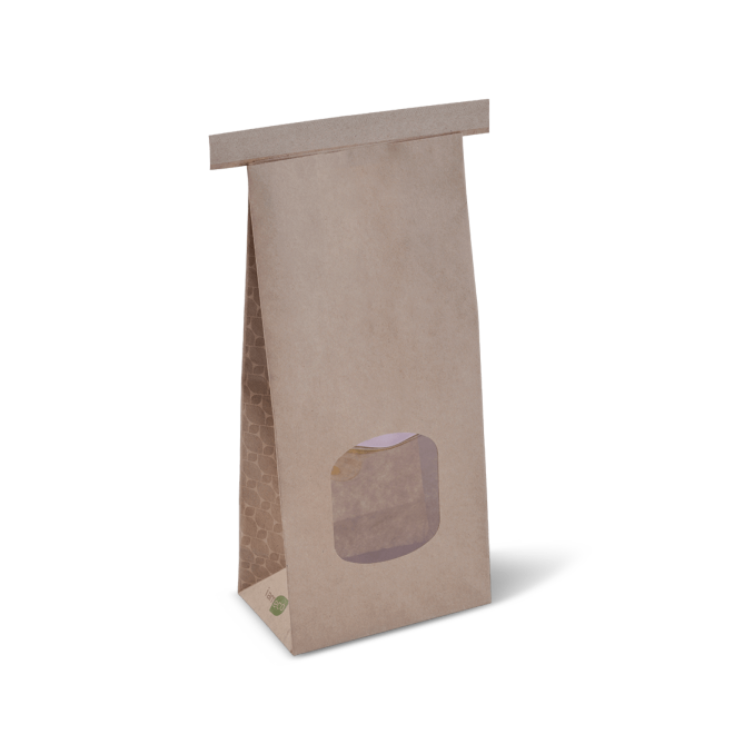Medium Brown I Am Eco Paper Polylined Window Tin Tie Bags 246mm(L) x 115mm(W) + 70mm(G) - Box of 400