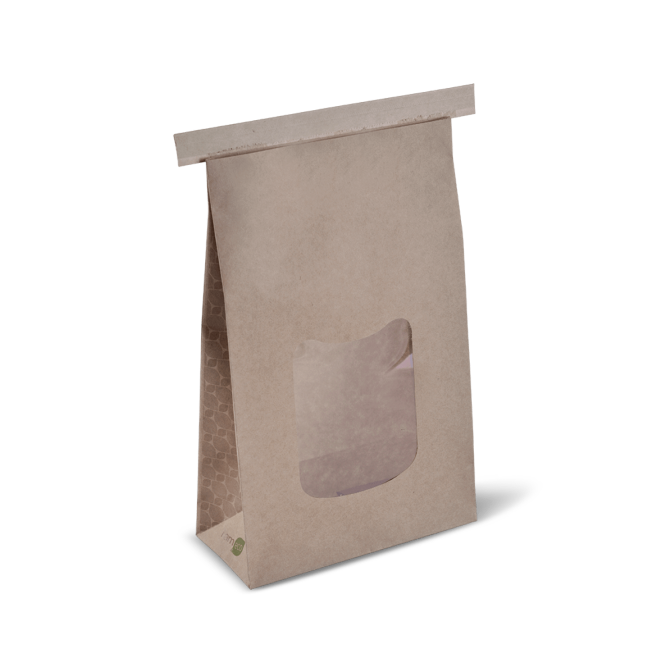 Large Brown Paper Polylined Window Tin Tie Bag 242mm(L) x 152mm(W) + 70mm(G) - Box of 400