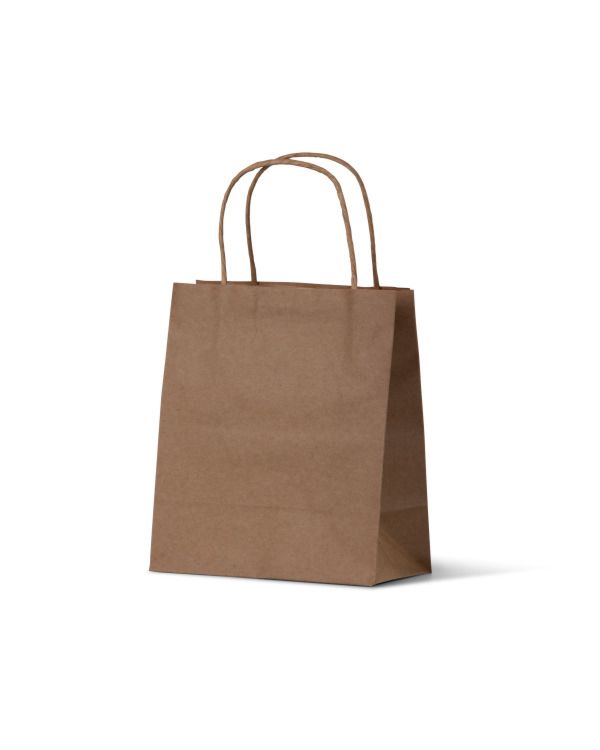 Toddler Brown Loop Handle Paper Carry Bags 200mm(H) x 170mm(W) + 100mm(G) - EACH =1 / BOX=500