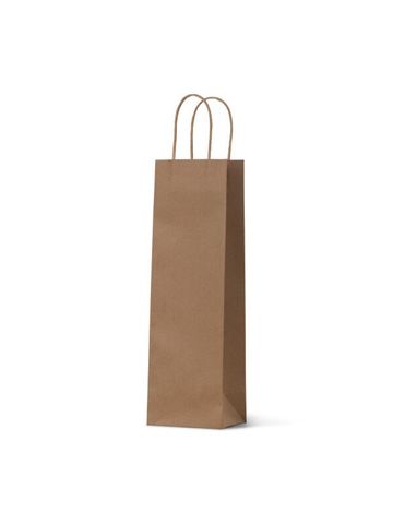 Single Brown Wine Bottle Loop Handle Paper Carry Bags 360mm(L) x 110mm(W) x 90mm(G) - PACK=10 / BOX = 100