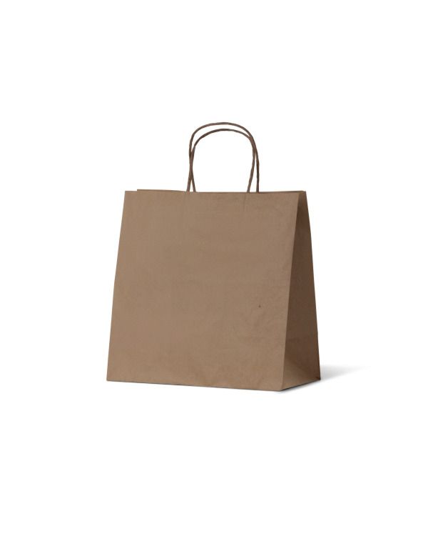 Small Brown Take Away Uber Loop Handle Paper Bags w/Handle 280mm(L) x 280mm(W) + 150mm(G) - Box of 250