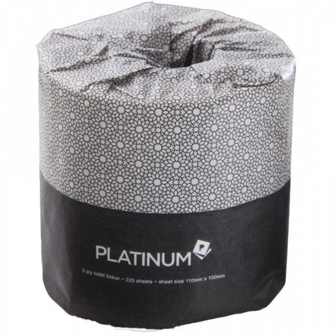 Platinum White 3 Ply Toilet Paper Roll 225 Sheets Individually Wrapped - Box of 48