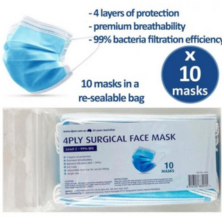 Face Mask 4 Ply Level 2R Surgical Grade (Retail Barcoded) - Pack of 10