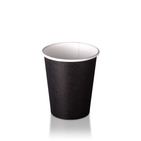 OneTray 8oz / 240ml Single Wall Coffee Cups Plain Black 80mm Diameter - Box of 1,000