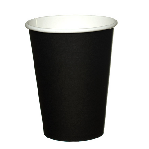 OneTray 12oz / 360ml Single Wall Coffee Cups Plain Black 80mm Diameter - Box of 1,000