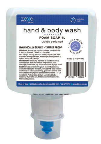 Zexa 9700 Foaming Hand Wash 1,200 pumps per 1L - Box = 6 x 1L ***CLEARANCE***