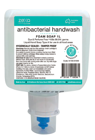 Zexa 9720 Antibacterial Hand Wash 1,200 pumps per 1L - Box = 6 x 1L ***CLEARANCE***