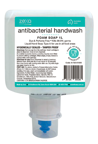 Zexa 9720 Antibacterial Hand Wash 1,200 pumps per 1L - Box = 6 x 1L ***CLEARANCE***