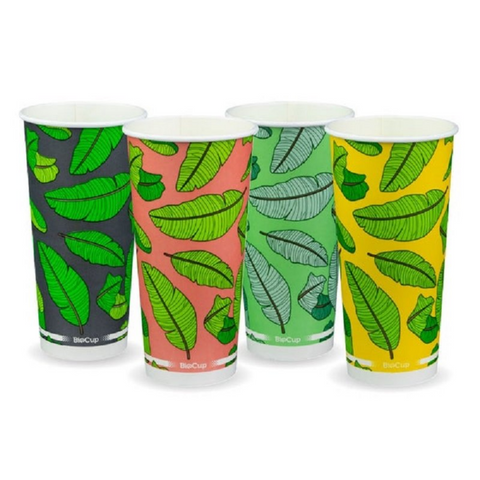 Biopak 22oz / 650ml Milk Shake Paper Cups Leaf Design - SLEEVE=50 / BOX=1,000