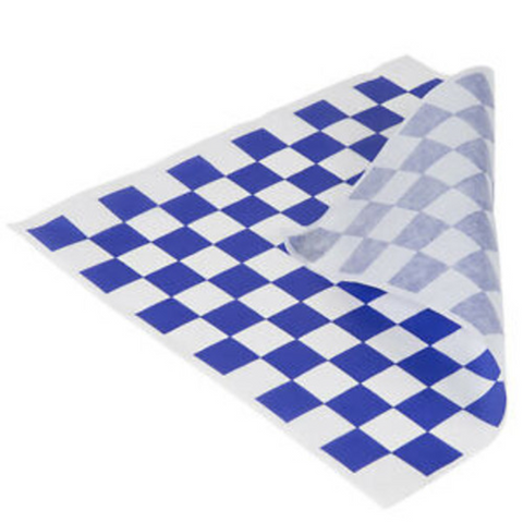 Gingham Grease Proof Paper 2 Cut Blue Gingham 400mm x 330mm - Pack of 800 Sheets