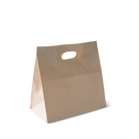 Detpak Eco D-Cut (Die Cut) Brown Paper Bag Handle 280mm(L) x 280mm(W) + 150mm(G) - Box of 500