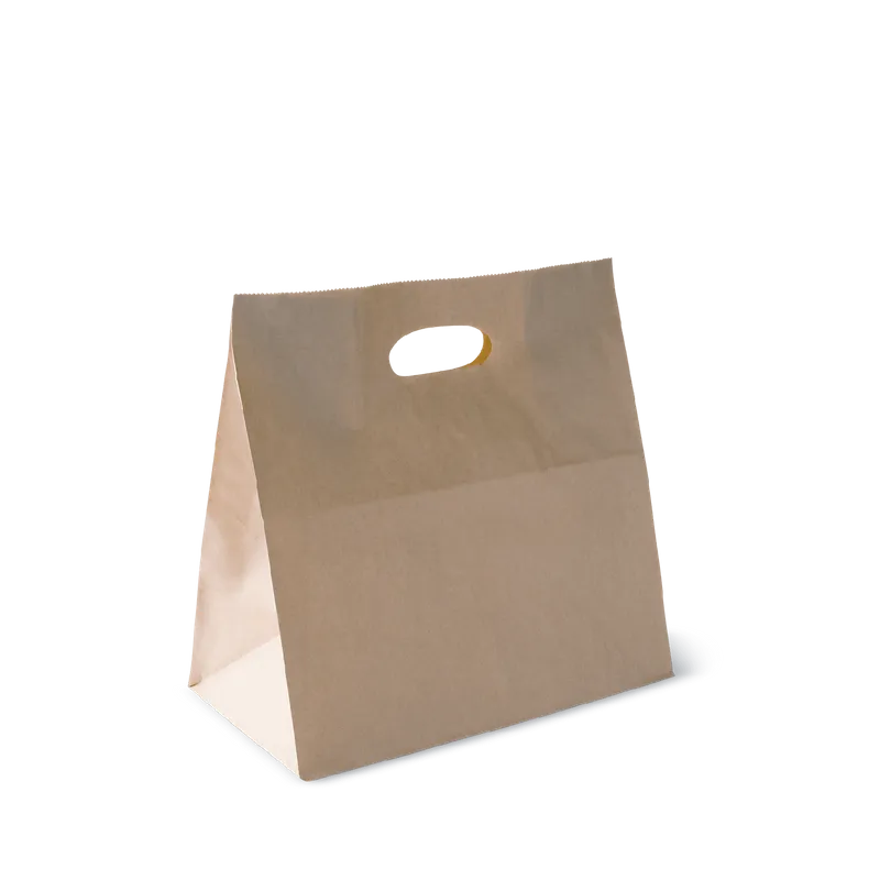 Detpak Eco D-Cut (Die Cut) Brown Paper Bag Handle 280mm(L) x 280mm(W) + 150mm(G) - Box of 500