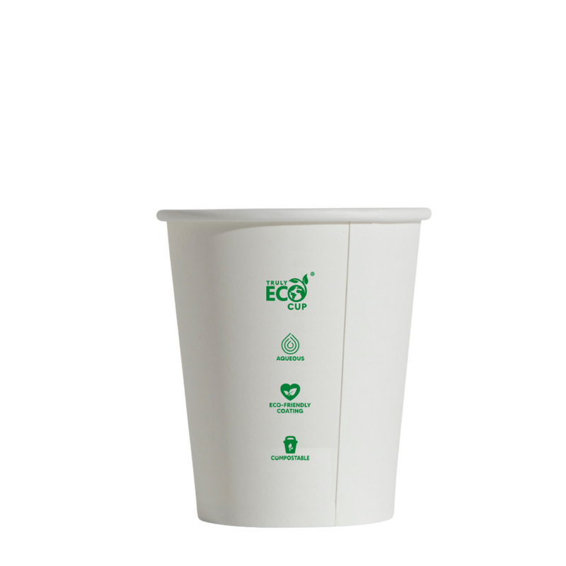 Truly Eco 12oz / 400ml WHITE Single Wall Coffee Cups 90mm Diameter, Home Compostable, Aqueous Coated - Box of 1,000